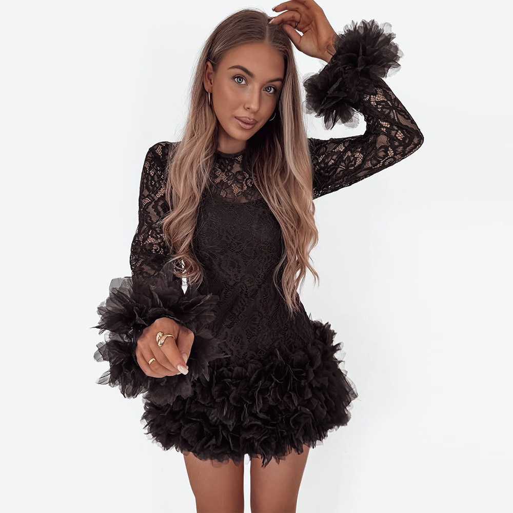 Round neck European style dress lace T-back