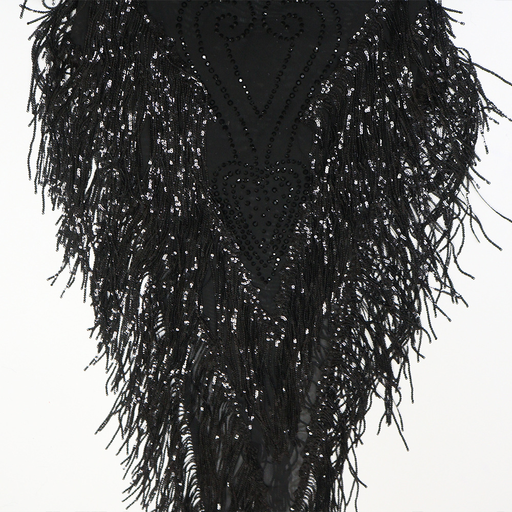 Sequins perspective round neck tassels dress