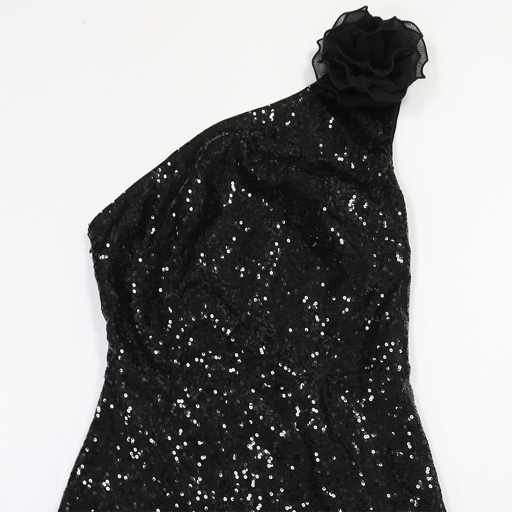 Split European style lace sloping shoulder dress for women