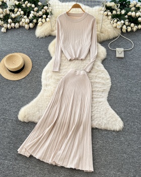 Long sleeve all-match long skirt 2pcs set for women