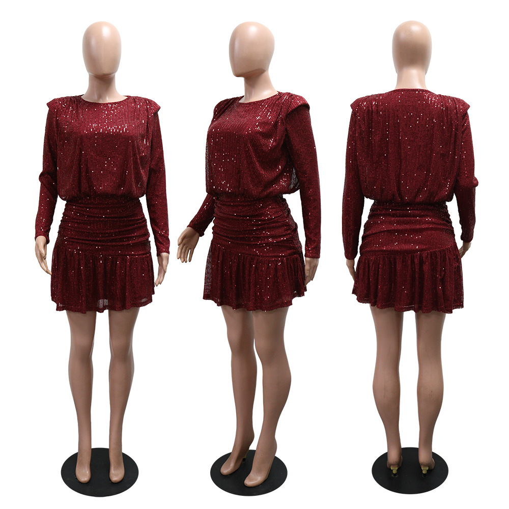 Long sleeve round neck dress Casual T-back for women