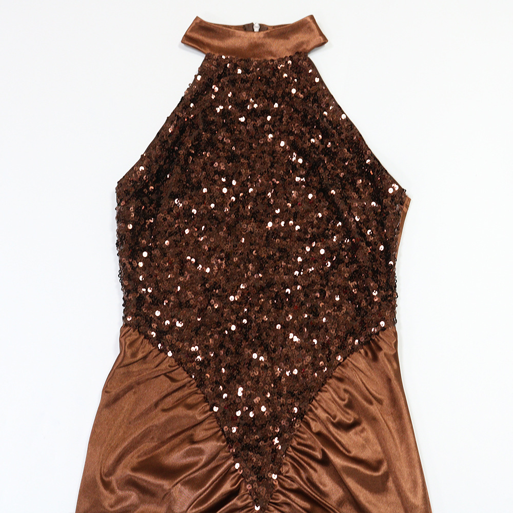 Fashion elasticity sexy sequins split dress