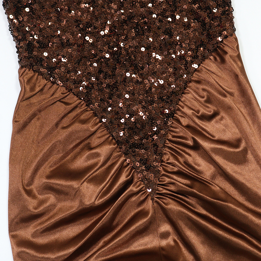 Fashion elasticity sexy sequins split dress