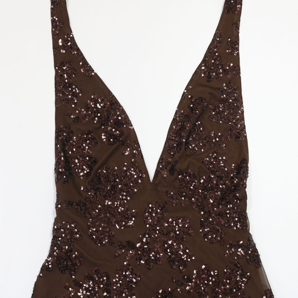 V-neck sequins dress frenum European style long dress