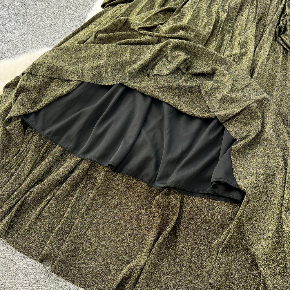 Long sleeve V-neck dress fold long dress for women