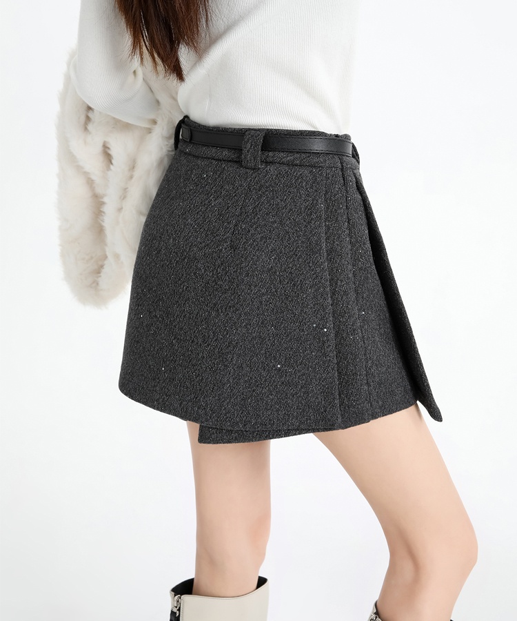 Slim woolen short skirt package hip A-line skirt for women