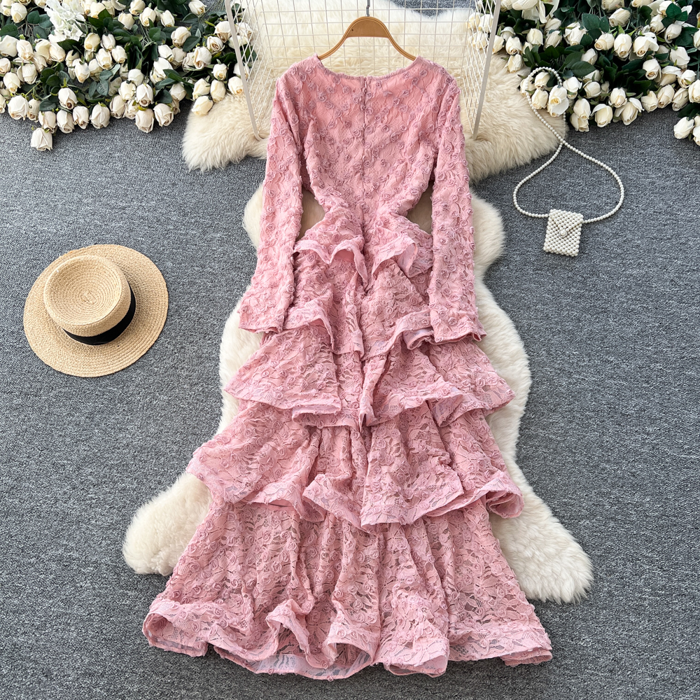 Pinched waist romantic long dress twining dress for women