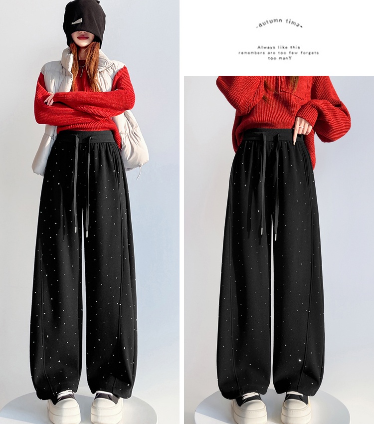 Drape cashmere pants plus velvet wide leg pants for women