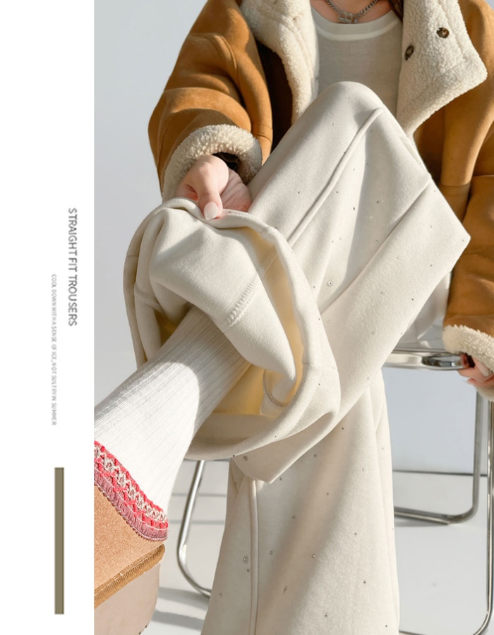 Drape cashmere pants plus velvet wide leg pants for women