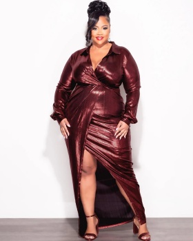 Long sleeve autumn glossy sexy dress for women