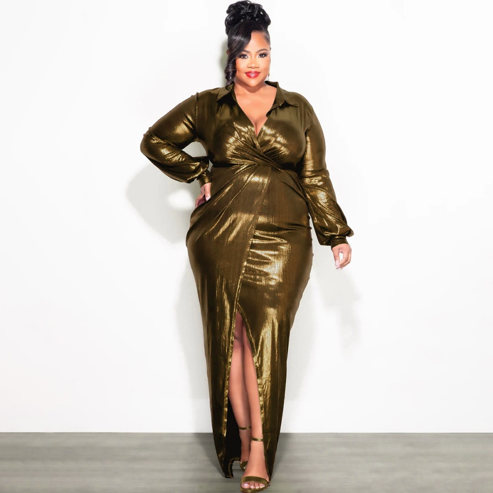 Long sleeve autumn glossy sexy dress for women