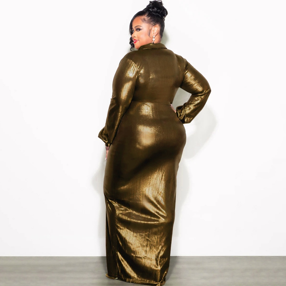 Long sleeve autumn glossy sexy dress for women