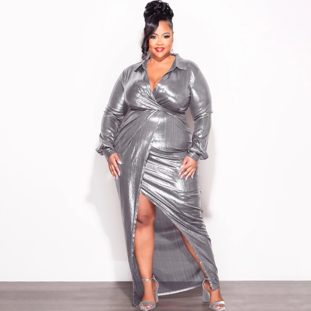 Long sleeve autumn glossy sexy dress for women