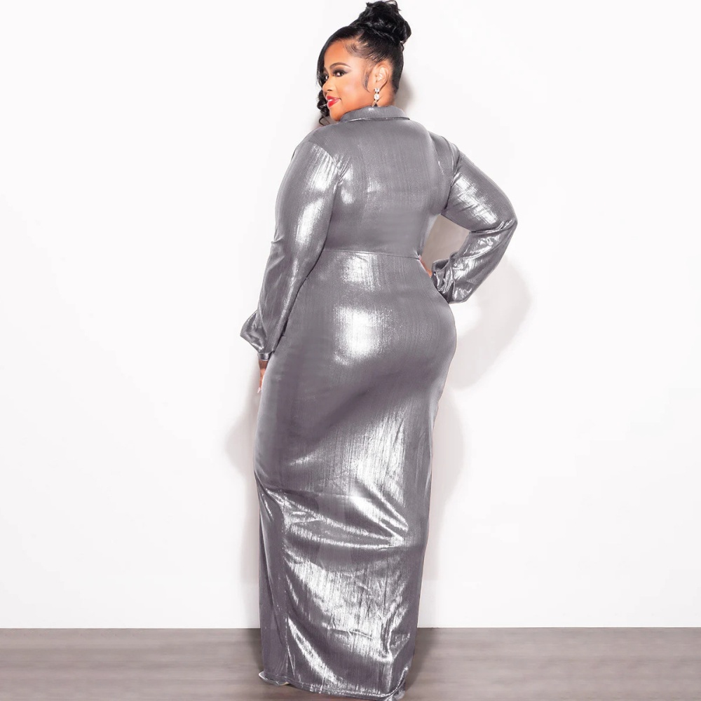 Long sleeve autumn glossy sexy dress for women