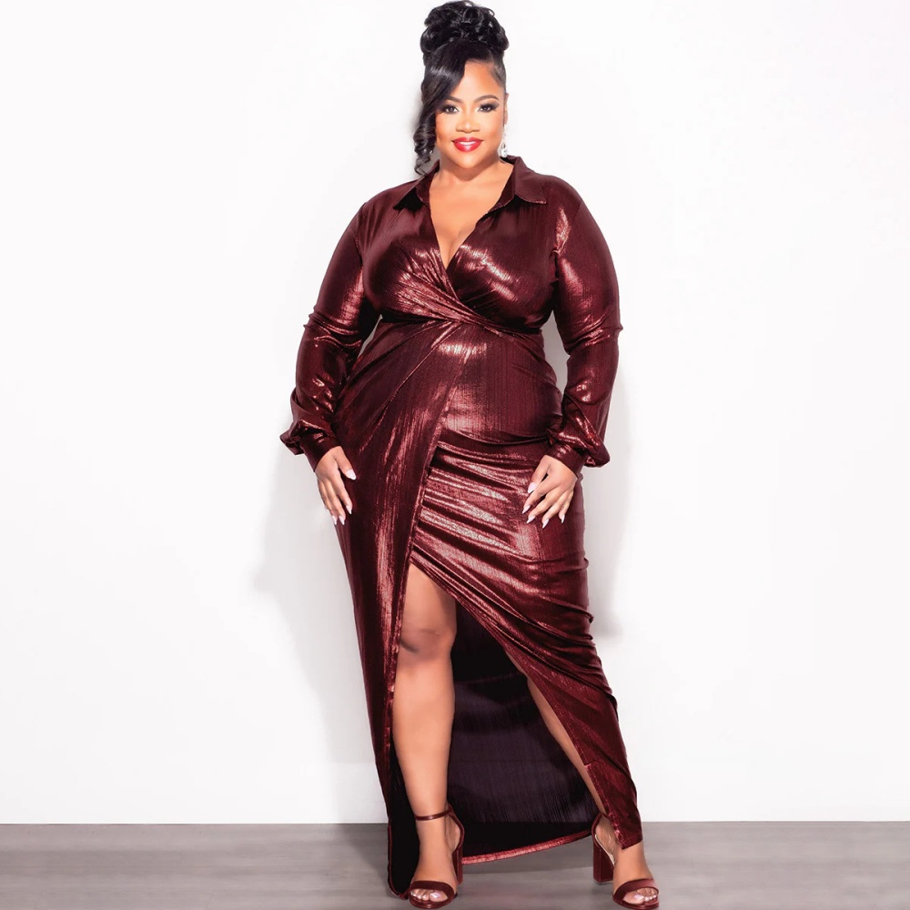 Long sleeve autumn glossy sexy dress for women