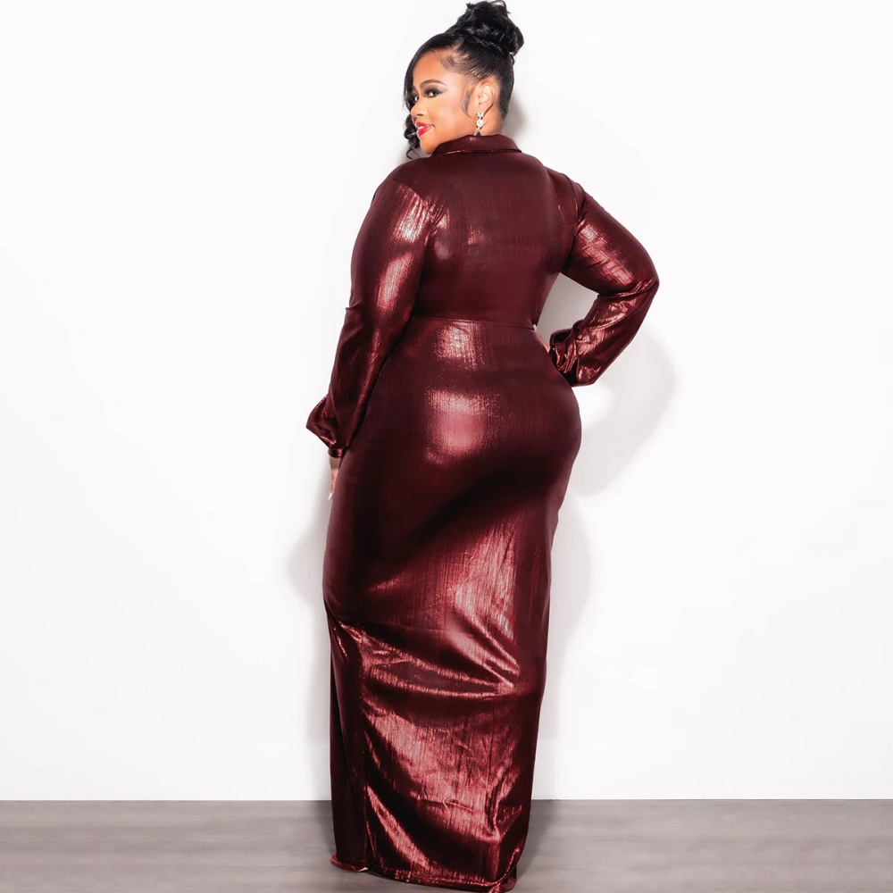 Long sleeve autumn glossy sexy dress for women