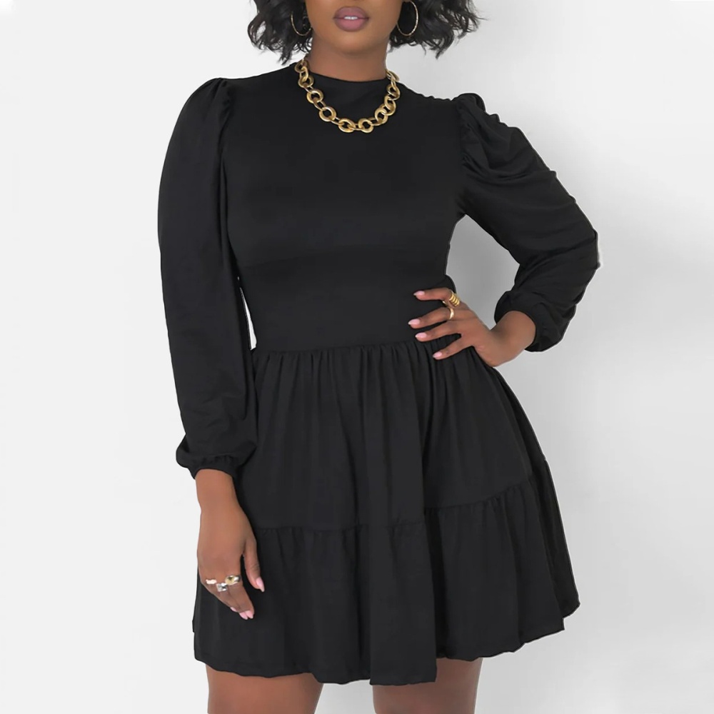 Spring autumn and winter round neck pure dress