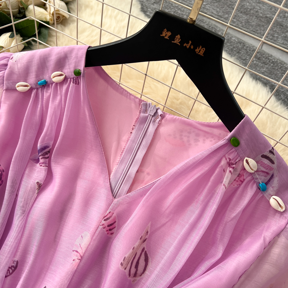 Floral lantern sleeve dress high waist long dress for women