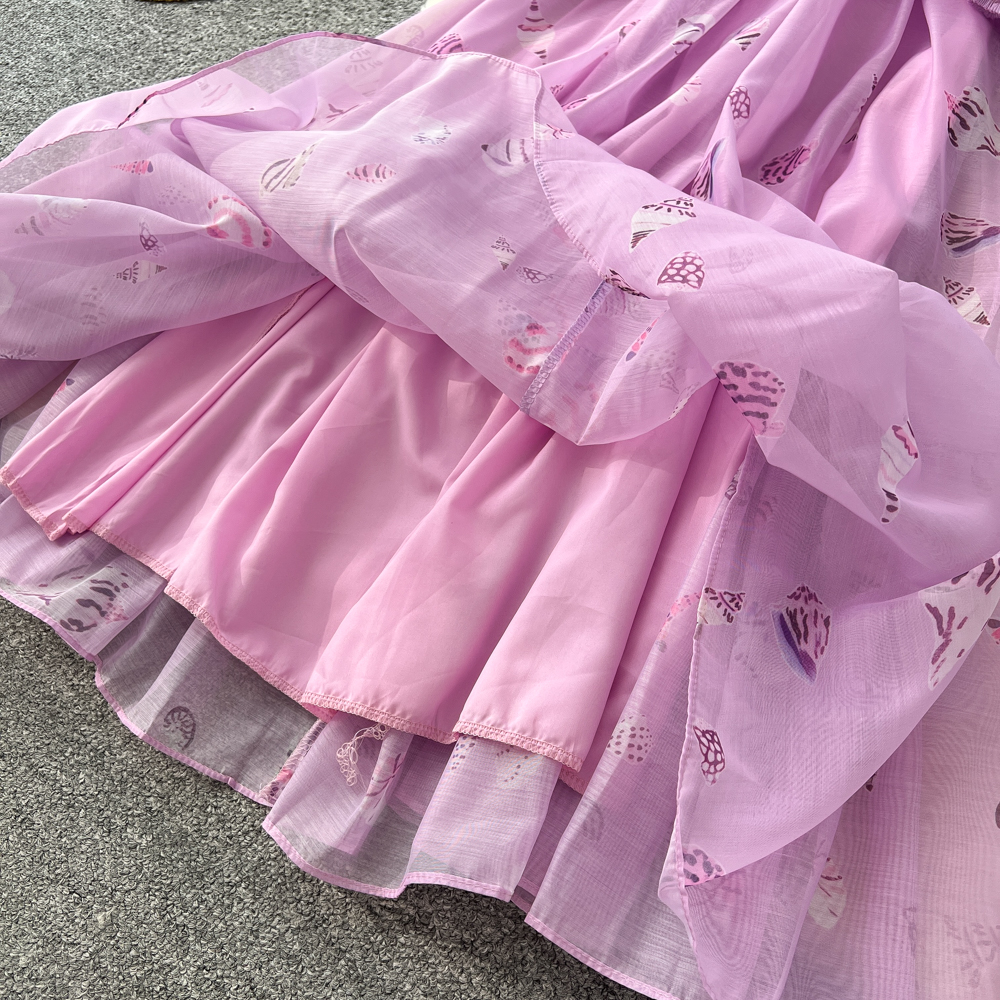 Floral lantern sleeve dress high waist long dress for women