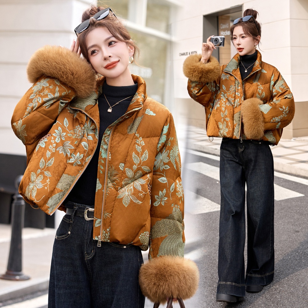 Fox fur down short thick winter down coat