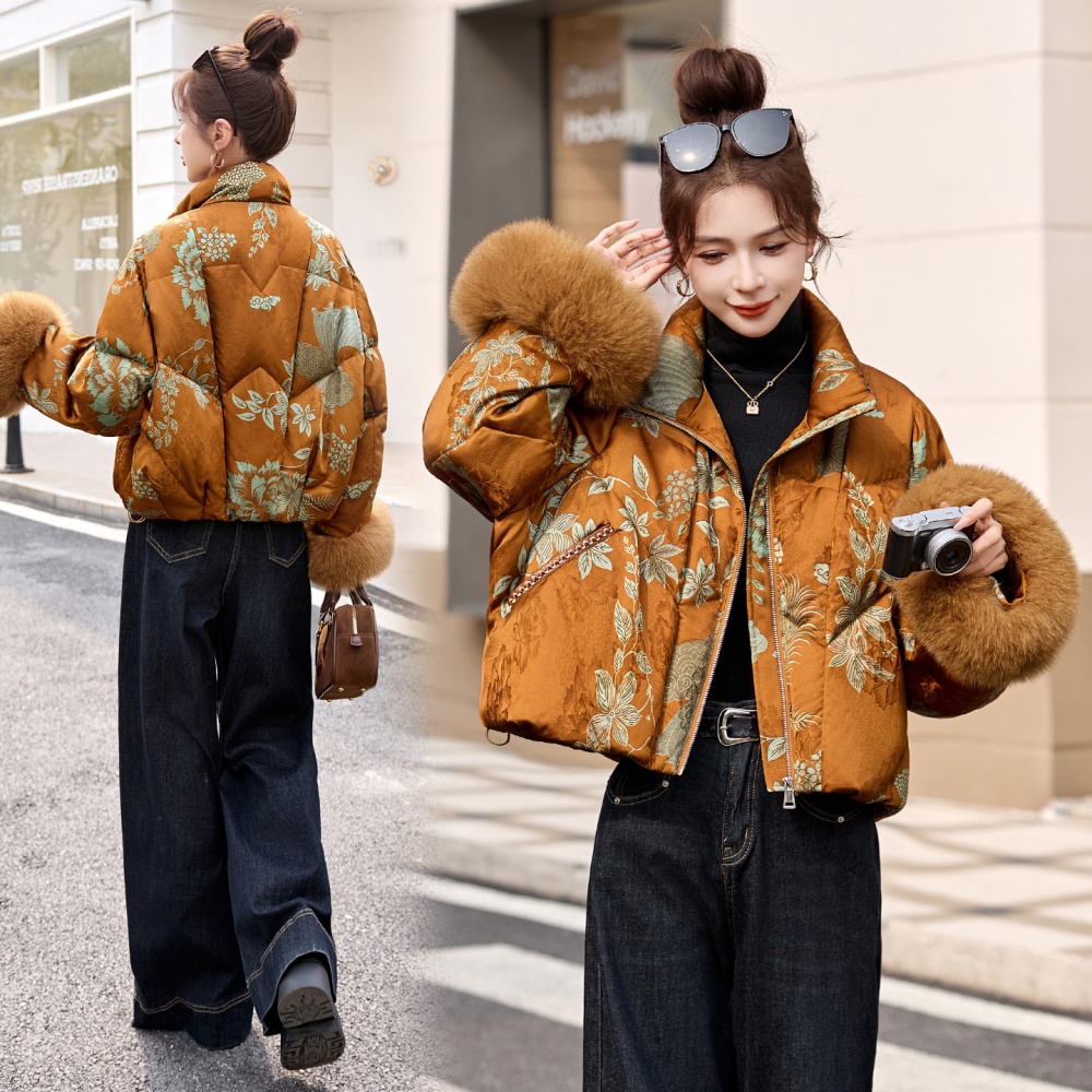 Fox fur down short thick winter down coat