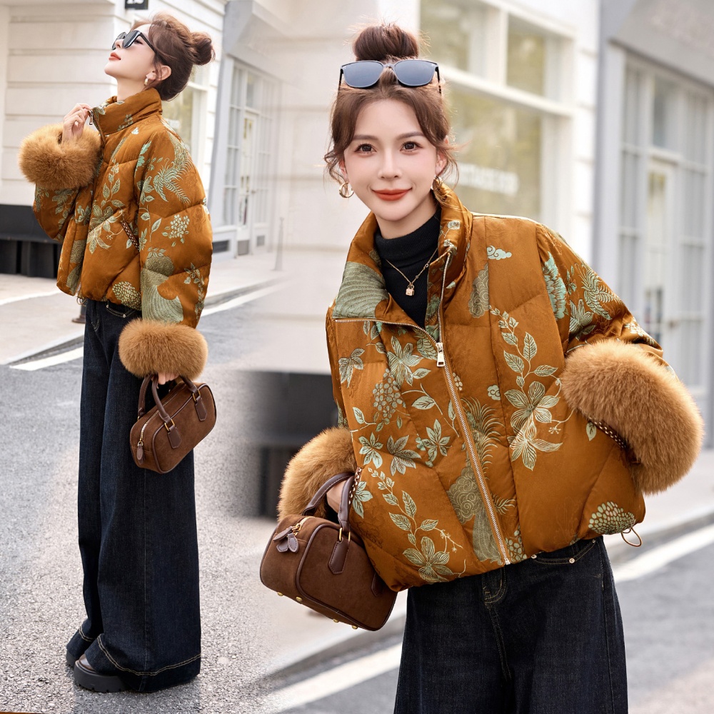 Fox fur down short thick winter down coat
