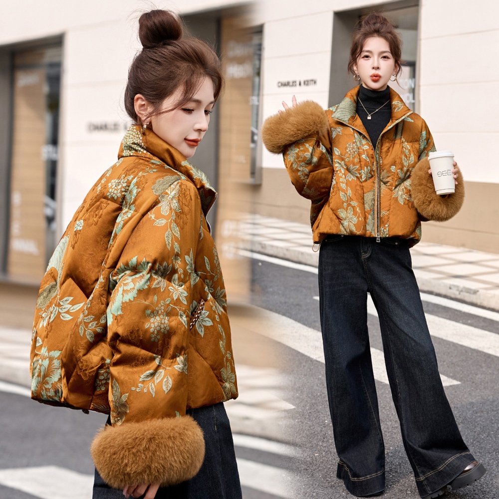 Fox fur down short thick winter down coat