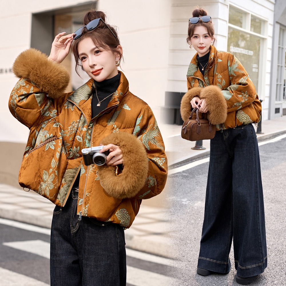 Fox fur down short thick winter down coat