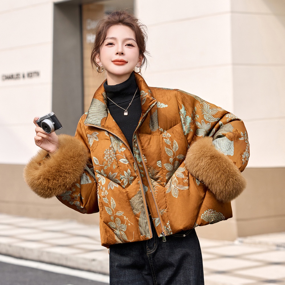 Fox fur down short thick winter down coat