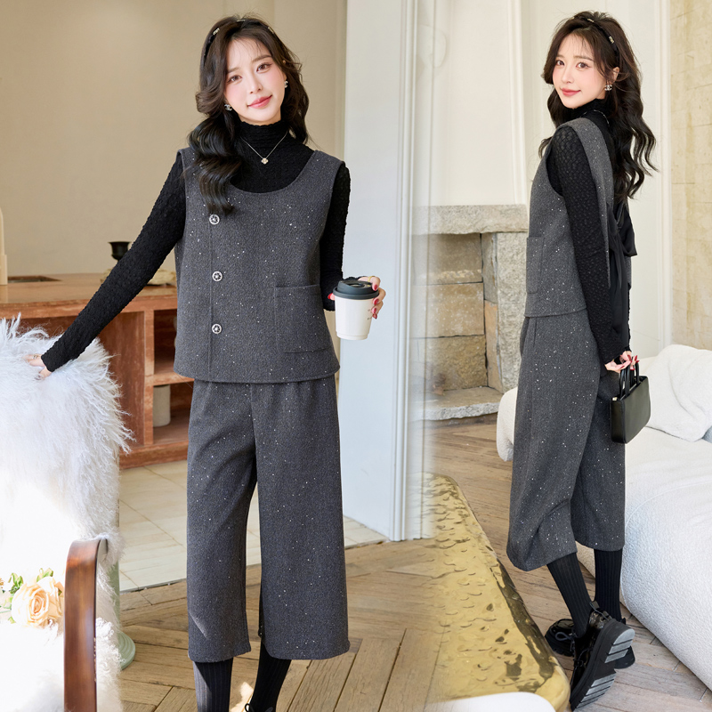 Spring waistcoat chanelstyle wide leg pants 3pcs set