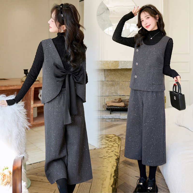 Spring waistcoat chanelstyle wide leg pants 3pcs set