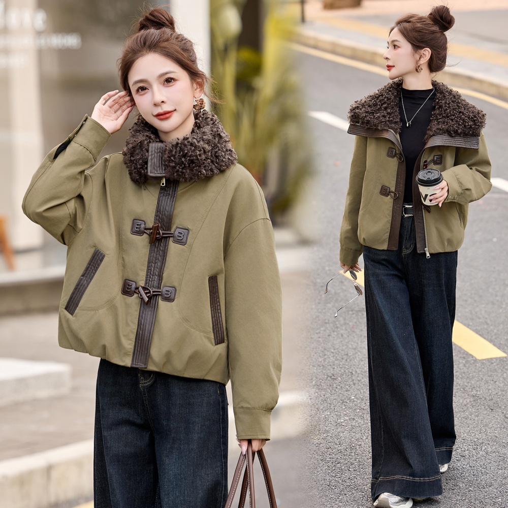Thermal large lapel short coat thick winter down coat