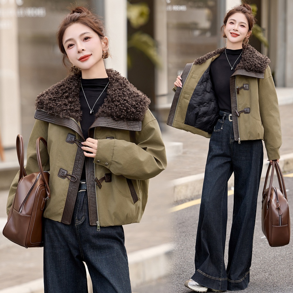 Thermal large lapel short coat thick winter down coat