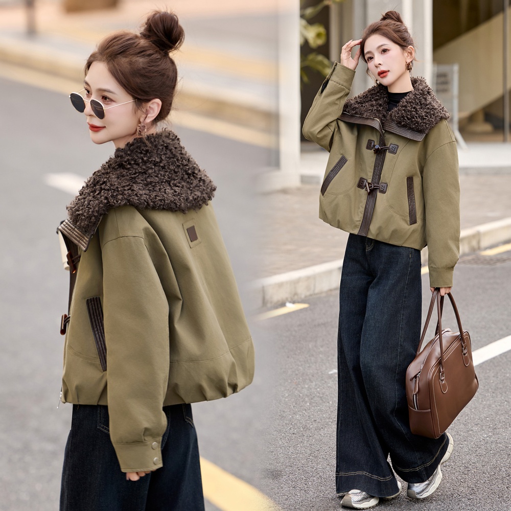 Thermal large lapel short coat thick winter down coat