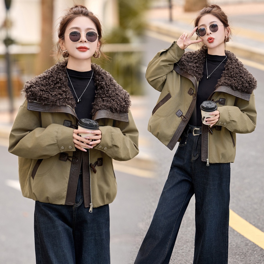 Thermal large lapel short coat thick winter down coat