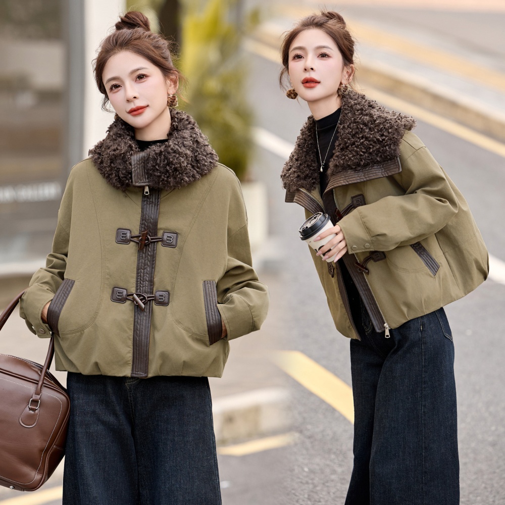 Thermal large lapel short coat thick winter down coat