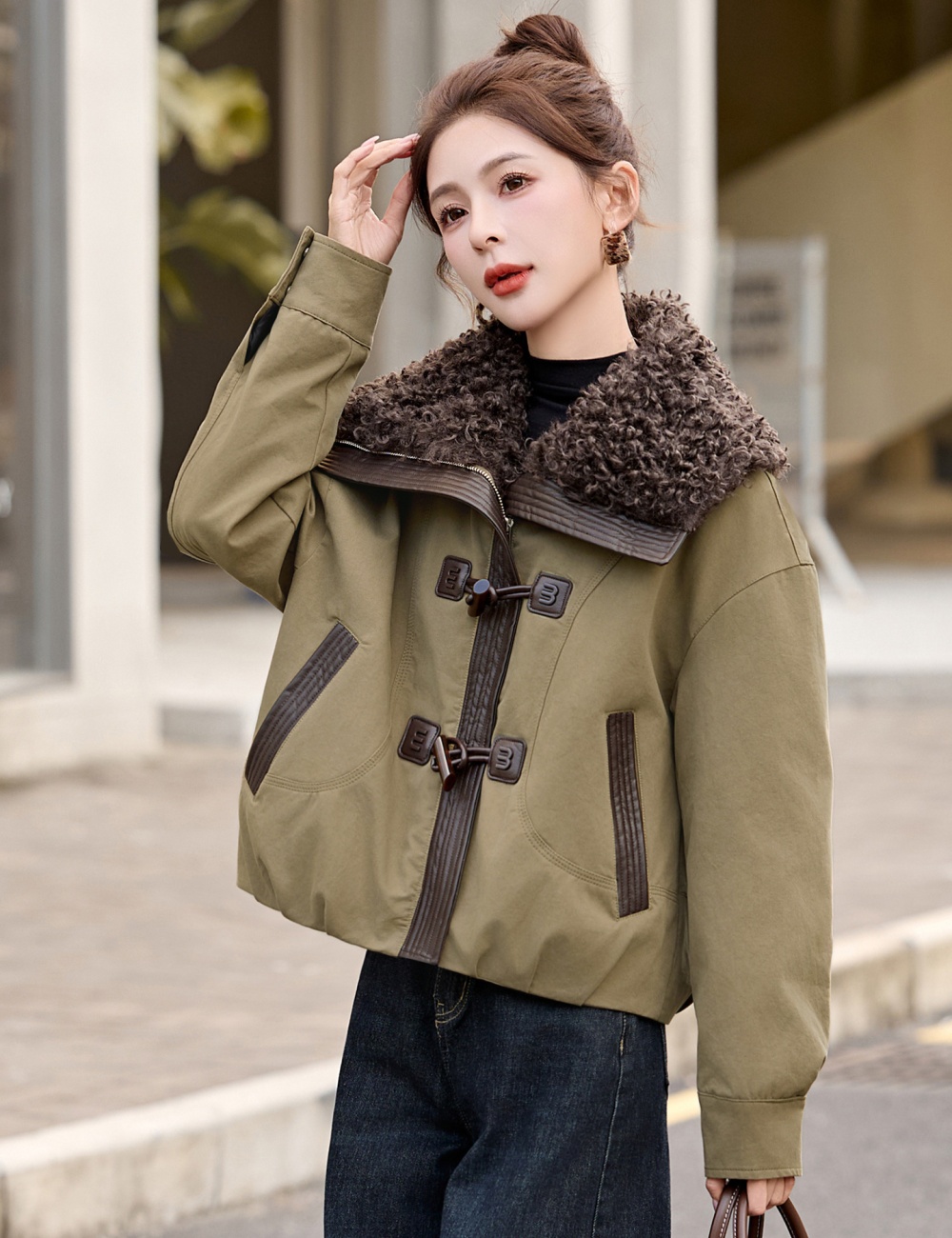 Thermal large lapel short coat thick winter down coat