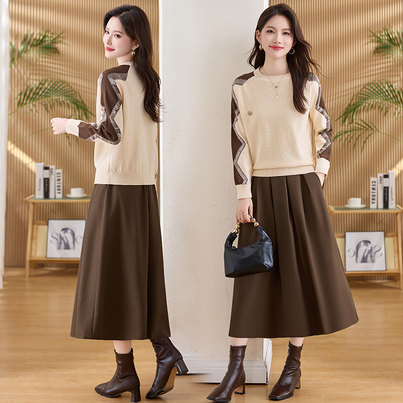 Chanelstyle Casual long skirt sweet sweater 2pcs set