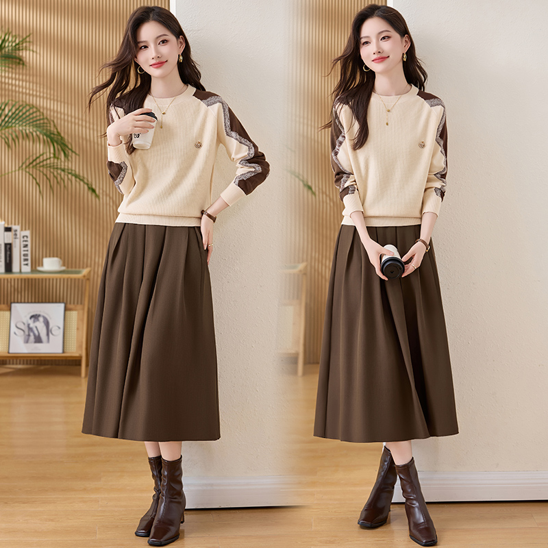 Chanelstyle Casual long skirt sweet sweater 2pcs set
