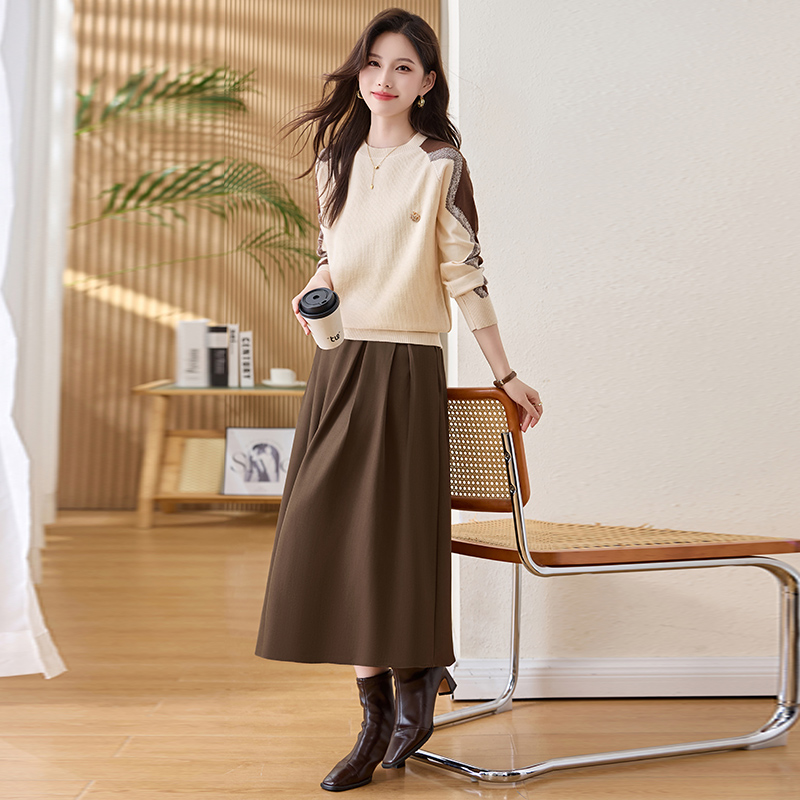 Chanelstyle Casual long skirt sweet sweater 2pcs set