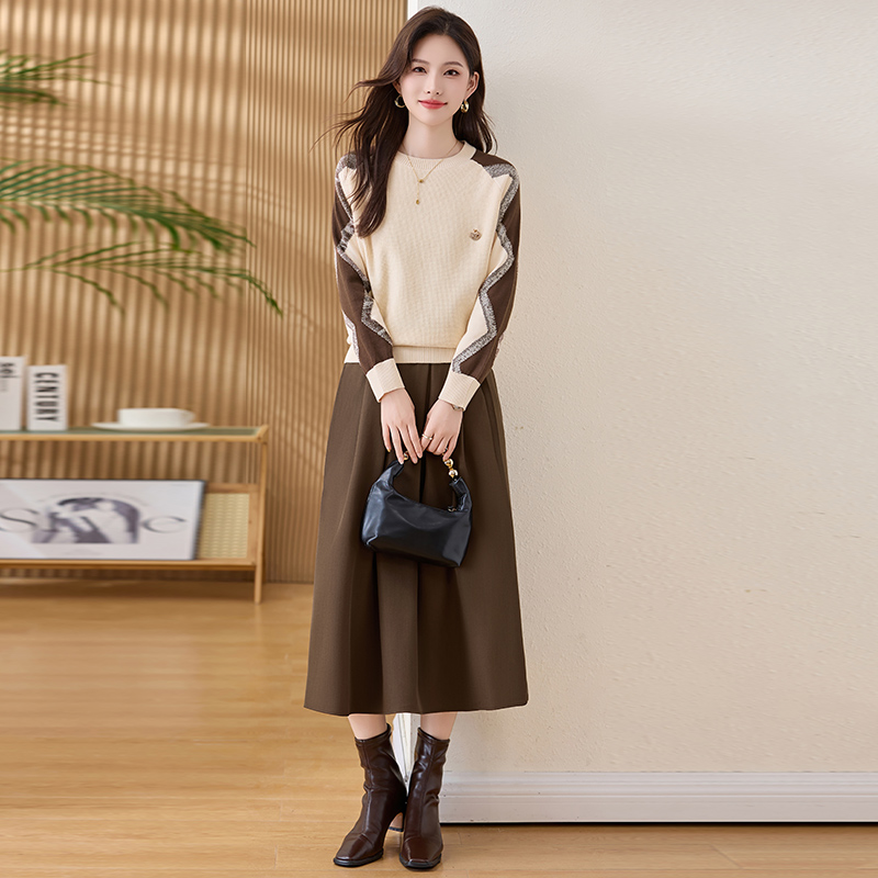 Chanelstyle Casual long skirt sweet sweater 2pcs set