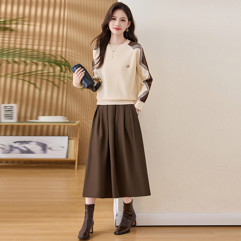 Chanelstyle Casual long skirt sweet sweater 2pcs set
