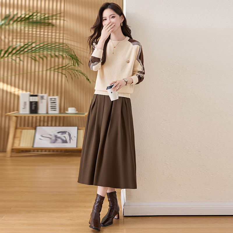 Chanelstyle Casual long skirt sweet sweater 2pcs set