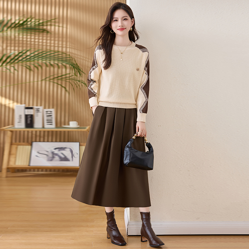 Chanelstyle Casual long skirt sweet sweater 2pcs set