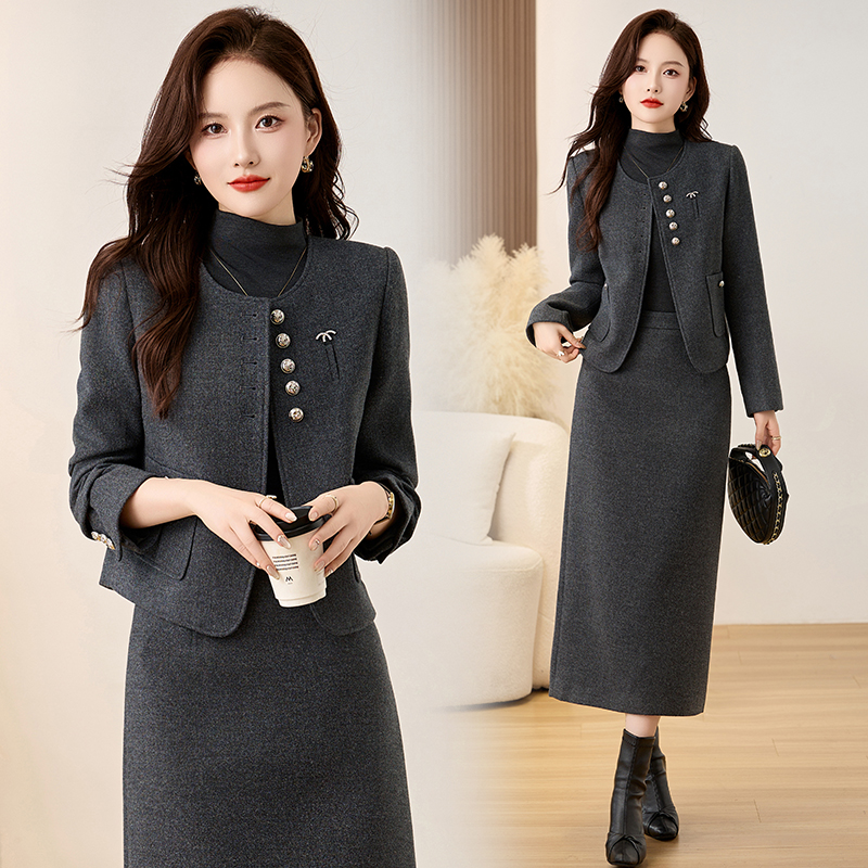 Spring woolen skirt chanelstyle business suit 3pcs set