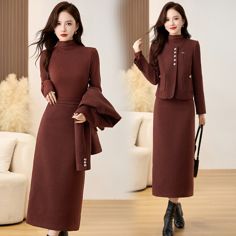Spring woolen skirt chanelstyle business suit 3pcs set