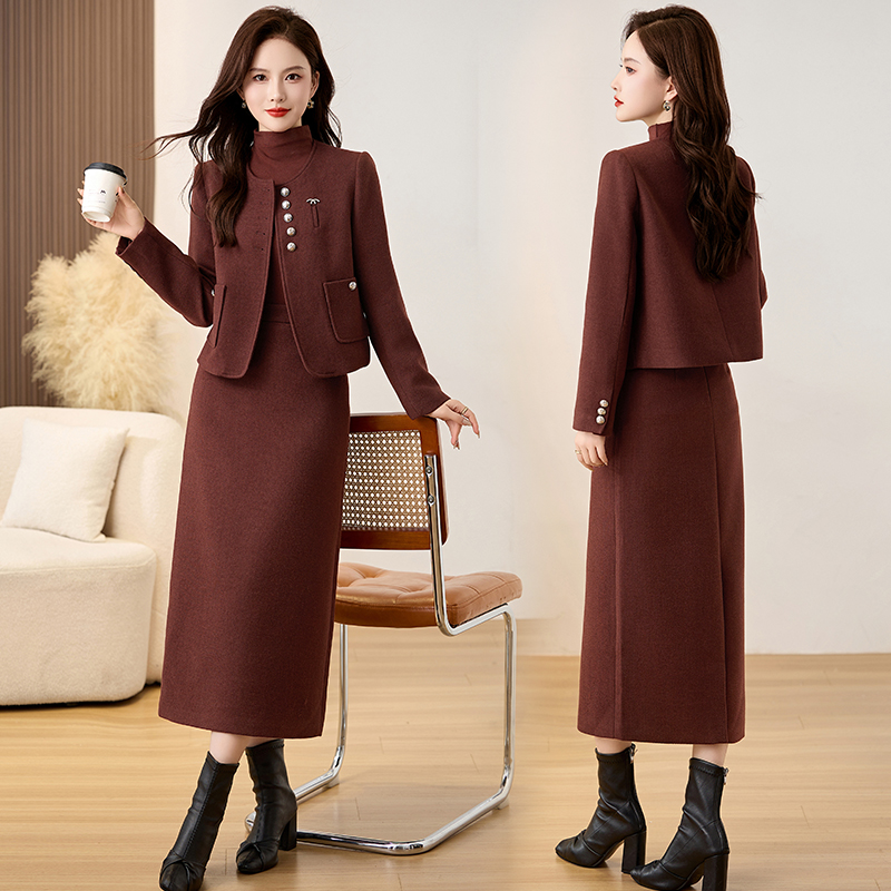 Spring woolen skirt chanelstyle business suit 3pcs set