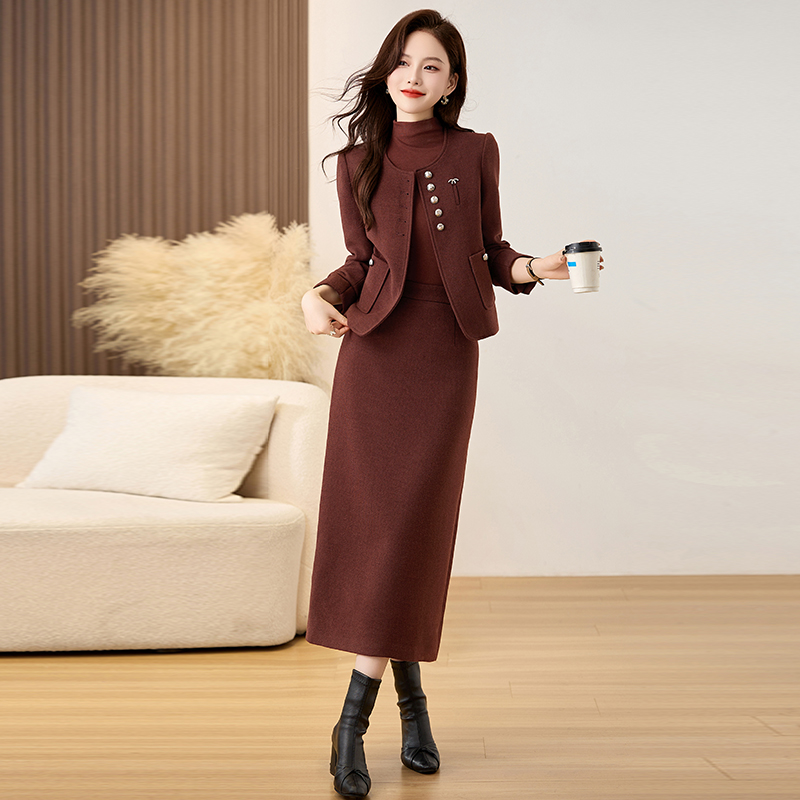 Spring woolen skirt chanelstyle business suit 3pcs set