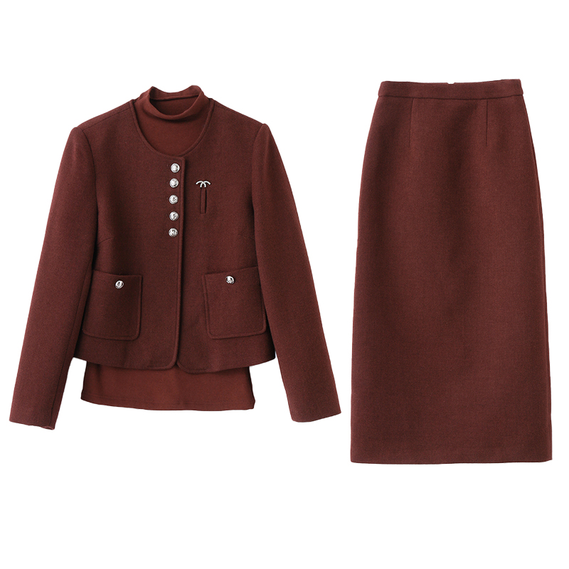 Spring woolen skirt chanelstyle business suit 3pcs set
