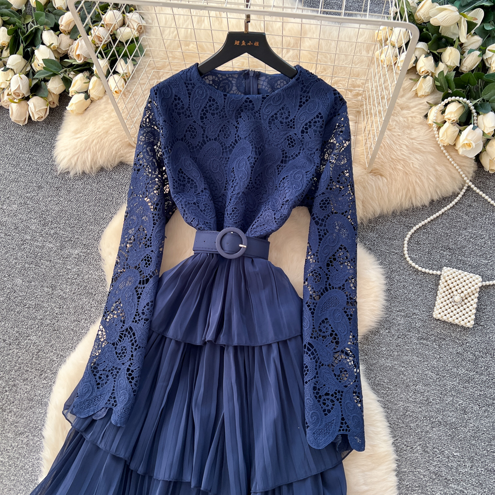 Long sleeve lotus leaf edges dress for women